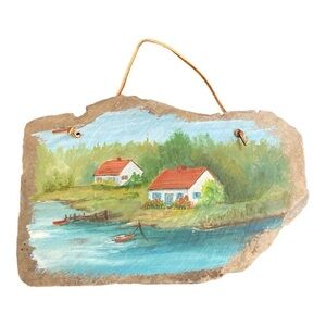 Cottage by the Sea painting on stone by Frances Mary Avery